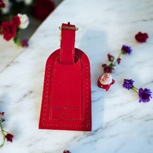 Louis Vuitton Leather Luggage Tag In Red with Gold-tone Buckle